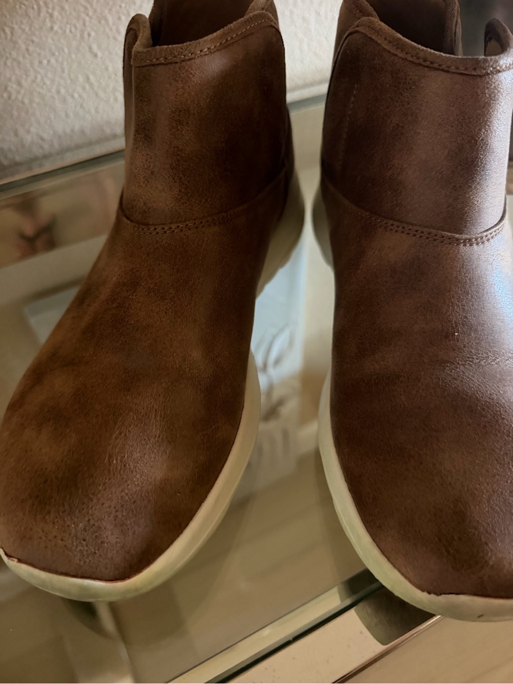 Women's Brown Chukka Boots with White Sole - Sleek Slip-On Style